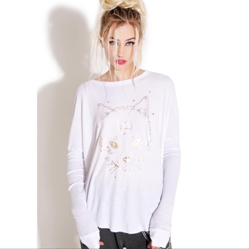 ISO IN SEARCH OF WILDFOX CAT ANCIENT CAT WHITE GOLD THERMAL LONG SLEEVE SHIRT